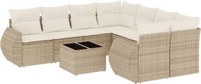 vidaXL Set canapele de grădină, 9 piese, cu perne, bej, poliratan