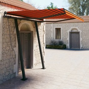 vidaXL Copertină retractabilă automat stâlpi portocaliu&amp;maro 3,5x2,5 m