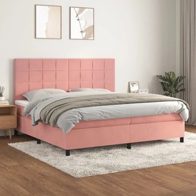 3143048 vidaXL Pat box spring cu saltea, roz, 200x200 cm, catifea