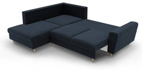 Colțar albastru închis extensibil, cu spațiu de depozitare cu tapițerie din catifea (cu colț pe partea stângă-în formă de ”L”) Kyoto – Cosmopolitan Design