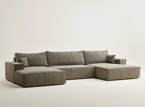 Colțar maro extensibil/cu spațiu de depozitare cu tapițerie din chenille (în formă de "U") Kyoto – Maison de Rêve