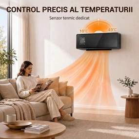 HOMCOM Aerotermă de perete cu Telecomandă, Negru | Aosom Romania