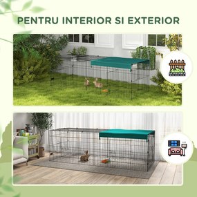 PawHut Tarc Exterior pentru Animale Mici, Spațiu pentru Pui, Iepuri, Chinchilla, cu Acoperiș, 220x85x70 cm, Verde | Aosom Romania