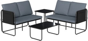 Outsunny Set Grădină Exterior 4 Piese cu 2 Canapele 2 Locuri 2 Mese cu Sticlă Perne Huse Detașabile și Buzunare Gri | Aosom Romania