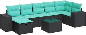 vidaXL Set mobilier de grădină cu perne, 8 piese, negru, poliratan