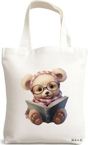 Sacosa de Panza pentru Cumparaturi, Geanta Tote, model Reading puppy 28 38 x 34.5 cm, Alba, BEKZ®