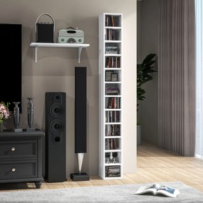HOMCOM Raft Bibliotecă pentru CD-uri cu 12 rafturi, din MDF și panou aglomerat, 21x20x175 cm, Alb | Aosom Romania