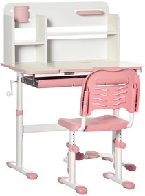 HOMCOM Birou și Scaun pentru Copii cu Vârsta de +3 Ani cu Înălțime Reglabilă și Masă Înclinabilă 80x52x88-109 cm și 35,5x44,5x66-80 cm Roz | Aosom Romania