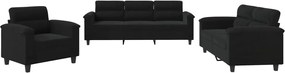 vidaXL Set de canapele cu perne, 3 piese, negru, microfibră