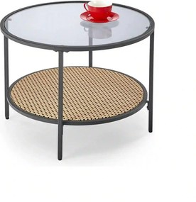 Masuta cafea DAKOTA, negru fumuriu/negru, ratan sintetic/otel, 60x60x4