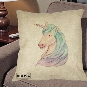 Perna Decorativa Unicorn Acuarela Pastel, 40x40 cm, Crem, Husa Detasabila, Perna Inclusa, BEKZ®