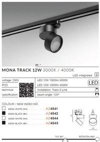 Spot LED directionabil pe sina Mona TRACK 3Line 12W 4000K alb