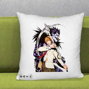 Perna Personalizata Death Note Light si Ryuk Duo, 40x40 cm, Alb Pufos, Husa Detasabila, Perna Inclusa, BEKZ®