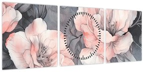 Tablou - Schiță de flori (cu ceas) (90x30 cm)