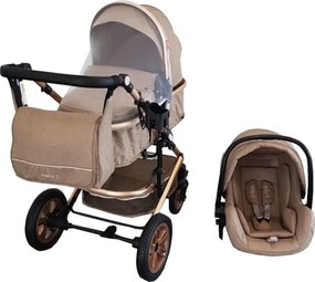 Carucior nou nascuti 3 in 1 Baby Care™ PRO 530 , Cu geanta bebe, Cadru Aluminiu Gold, Amortizoare, Roti din cauciuc plin AVE, Landou, Scoica auto,