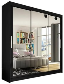 Supermobel Dulap dormitor cu uşi glisante ASTON III cu oglindă, 250x215x58, negru mat