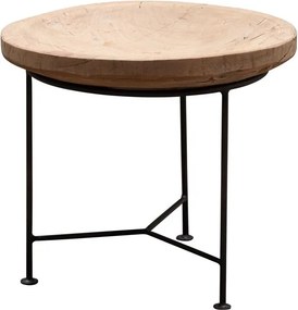 Măsuță laterală rotundă din lemn de acacia și metal, natur, cu blat scobit și trepied negru, 46 x 55 cm, „Surma”