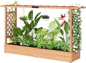 Outsunny Jardinieră înălțată cu spalier lateral și superior, jardinieră cu orificii de drenaj, 200x44x113,5cm, lemn natural | Aosom Romania