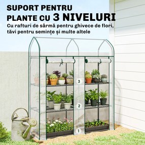 Outsunny Seră pentru Balcon cu 3 Rafturi și 2 Uși Rulabile, Cadru din Oțel și Husă PVC, 143x46x165 cm, Transparentă | Aosom Romania