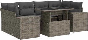 vidaXL Set canapele de grădină, 7 piese, cu perne, gri, poliratan