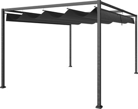 Outsunny Pergolă 3x2 m cu Acoperiș Retractabil, Orificii de Drenaj, Țepușe și Șuruburi, Pergolă de Grădină din Poliester și Metal, pentru Terasă, Curte, Exterior, Negru | Aosom Romania