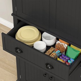 HOMCOM Bufet înalt bucătărie, dulap de bucătărie cu 4 uși, sertar și polițe reglabile, 76,2 x 40,2 x 183 cm, negru | Aosom Romania