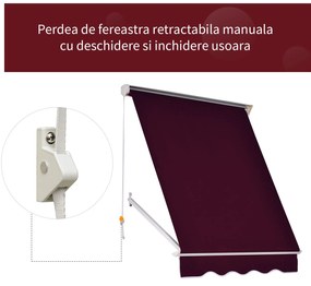 Outsunny Copertina de Soare care se Ruleaza 180×70cm cu Unghi 0-120°, Copertina Verticala de Exterior din Aluminiu si Poliester Anti UV, Rosu