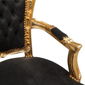 Fotoliu stil francez Ludovic al XVI-lea din lemn masiv de fag, negru, foita de aur