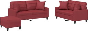 vidaXL Set de canapele cu perne, 2 piese, roșu vin, piele ecologică