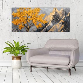 Tablou – Arbore auriu în munți (120x50 cm)
