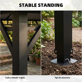 Outsunny Foișor de Grădină 4x3 m cu Perdele Laterale Rulante, Foișor Exterior cu 8 Orificii de Drenaj, Acoperiș Dublu și Structură Metalică, pentru Grădină, Balcon, Petreceri, Curte, Terasă, Gri Închis | Aosom Romania