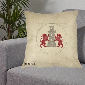 Perna Personalizata Cetatea Turnu Magurele Heraldic, 40x40 cm, Crem, Husa Detasabila, Perna Inclusa, BEKZ®