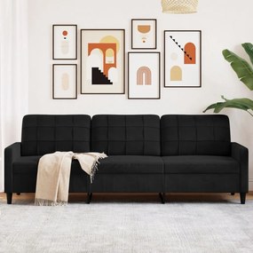 vidaXL Canapea cu 3 locuri, negru, 210 cm, material catifea