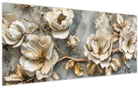 Tablou - Marmură de fundal cu flori (120x50 cm)