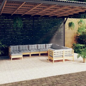 3097030 vidaXL Set mobilier de grădină cu perne gri 10 piese lemn masiv de pin