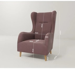 Fotoliu wing roz cu tapițerie din catifea Carole – Ropez
