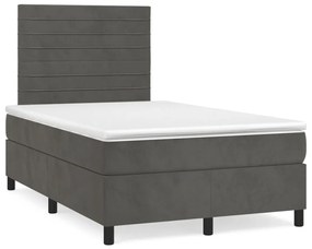 vidaXL Pat box spring cu saltea, gri închis, 120x190 cm, catifea