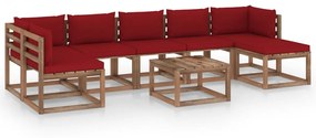 Set mobilier de gradina, cu perne rosu vin, 8 piese Bordo, 2x colt + 4x mijloc + suport pentru picioare + masa, 1