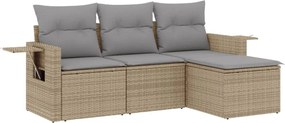 vidaXL Set canapele de grădină, 4 piese, cu perne, bej, poliratan