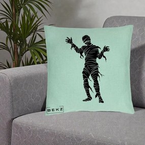 Perna Decorativa Mormii Infricosat Silueta Neagra Halloween, 40x40 cm, Verde Menta, Husa Detasabila, Perna Inclusa, BEKZ®