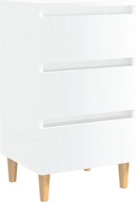 vidaXL Noptieră cu picioare lemn masiv, alb extralucios, 40x35x69 cm