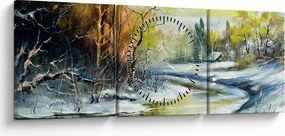Tablou - Râu de iarnă, pictură în ulei (cu ceas) (90x30 cm)