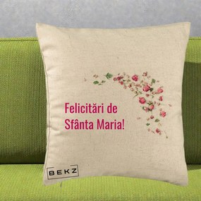 Cadou de Onomastica - Perna Personalizata Felicitari de Sfanta Maria, 40x40 cm, Bej, Husa Detasabila, Perna Inclusa, BEKZ®