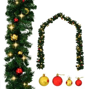 Ghirlandă de Crăciun decorată cu globuri și becuri LED, 20 m