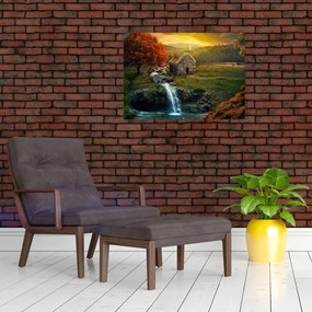 Tablou cu căbănuță în peisaj de poveste (70x50 cm)