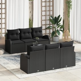 vidaXL Set de canapele de grădină 7 piese cu perne Negru Poliratan