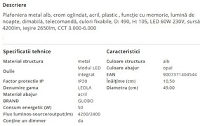 Plafoniera LED moderna cu telecomanda LEOLA 60W