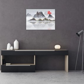 Tablou pe sticlă - Munții în ceață (70x50 cm)