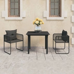 3060094 vidaXL Set mobilier de masă pentru grădină, 3 piese, negru, ratan PVC