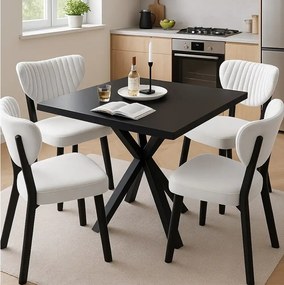 Set Masă cu 4 scaune de bucătărie patrat Homs alb și negru